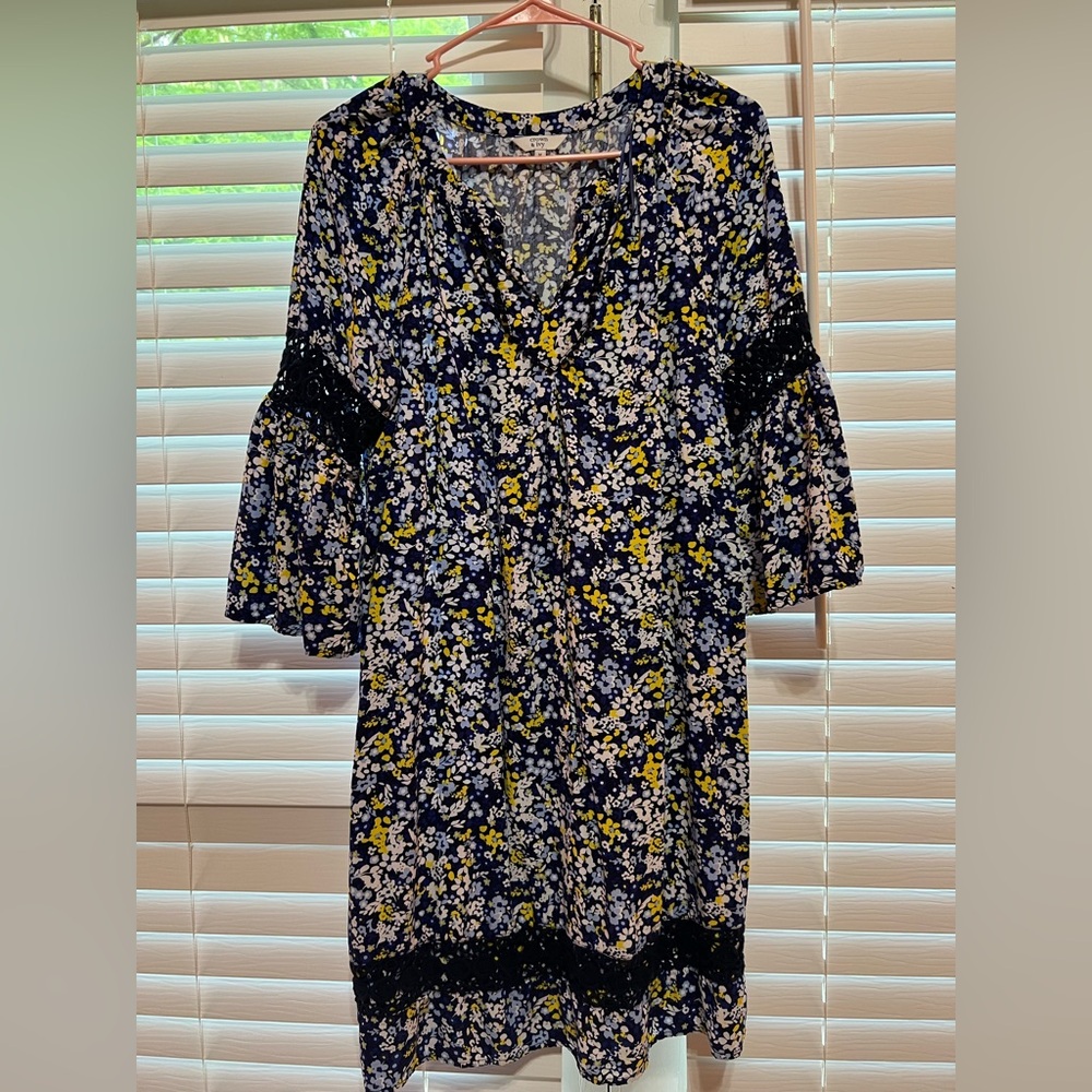 Crown & Ivy Yellow and Blue Bell Sleeve Sundress
